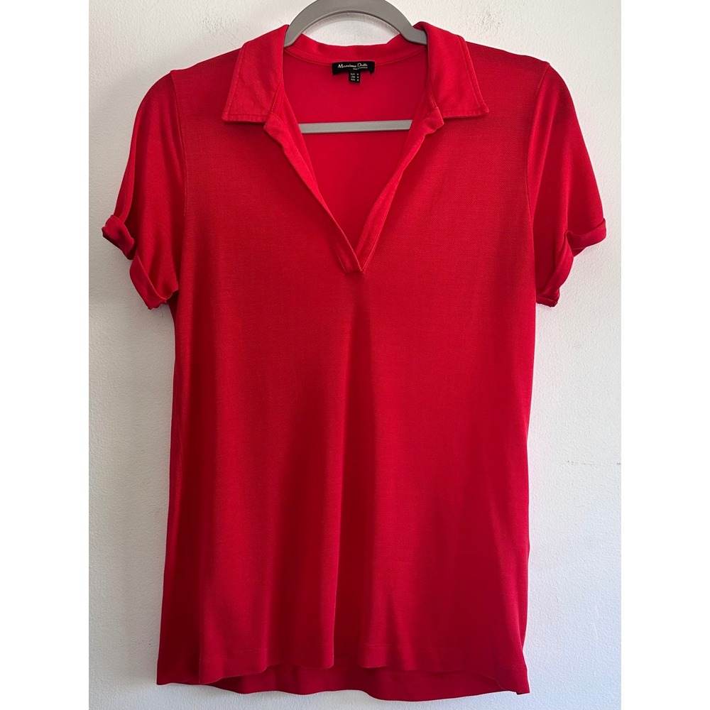 Massimo Dutti Red Lyocell Short Cuffed Sleeve Polo Shirt WMS Med Athletic Luxury